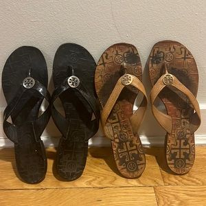 Tory Burch Thong Sandal- Black Patent and Brown Leather both size 10